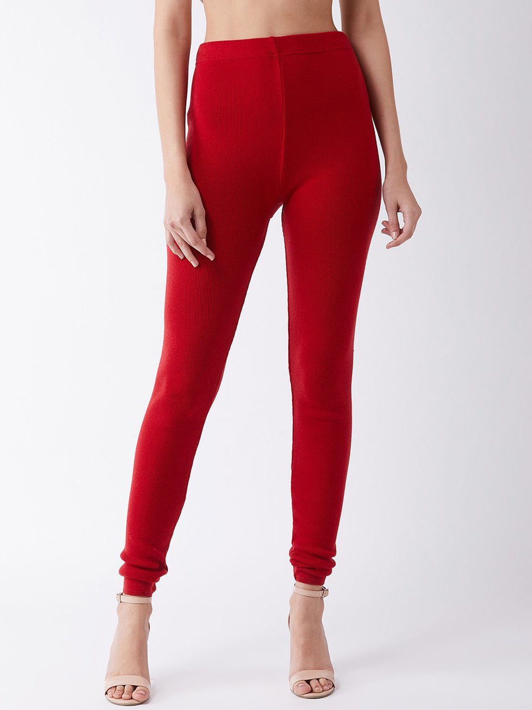 

RVK Women Mid-Rise Churidar Length Leggings, Red
