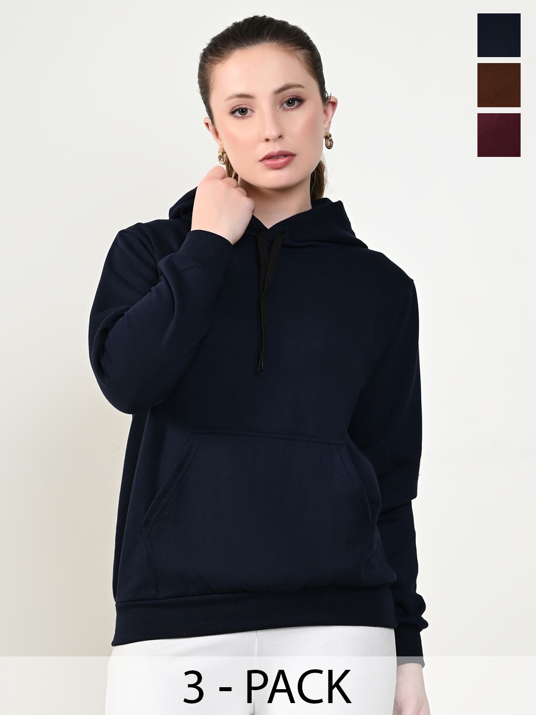 

BAESD Women Pack Of 3 Solid Hood Fleece Pullover Sweatshirts, Navy blue