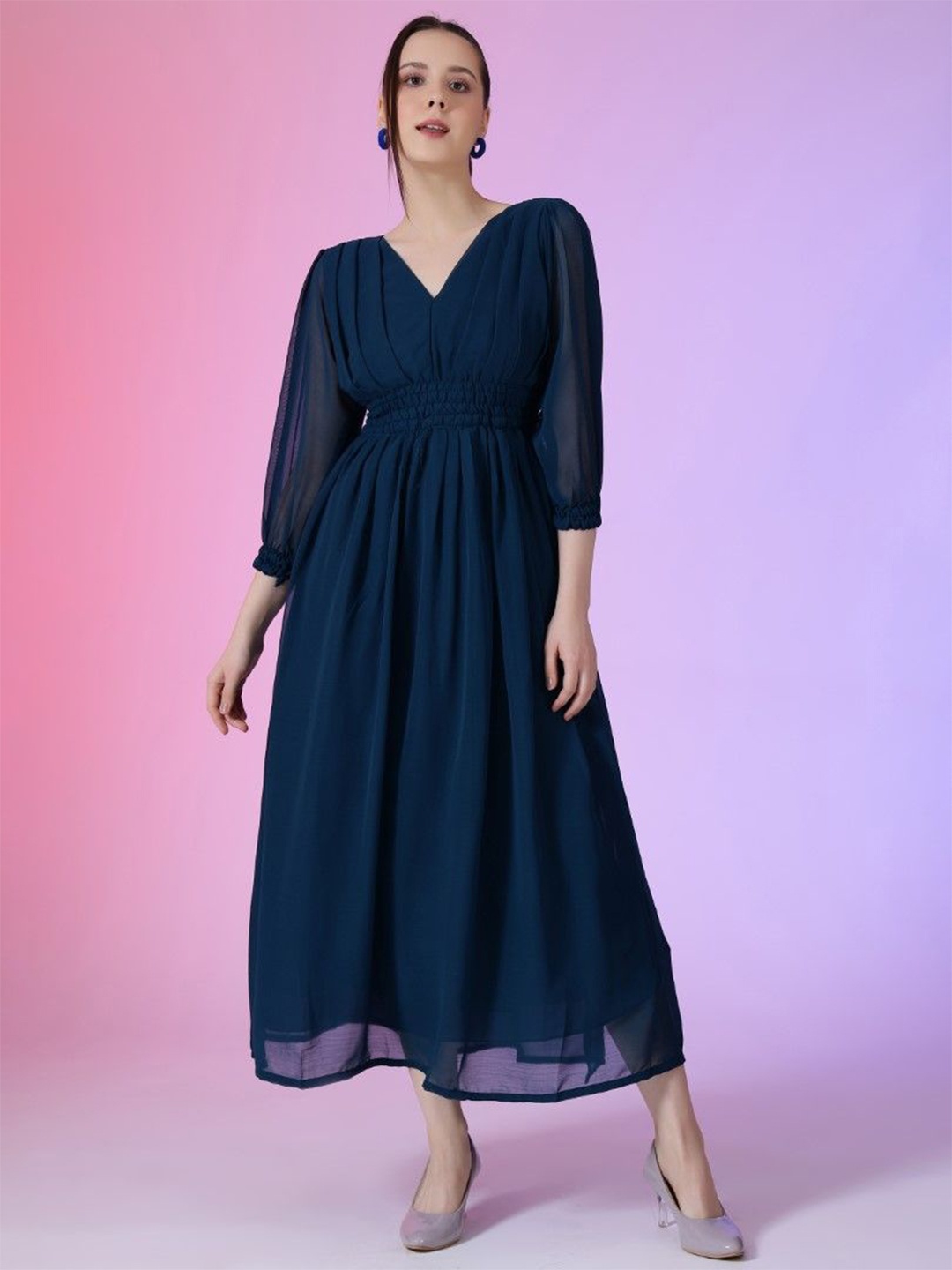 

Raiyani Enterprise Solid Fit & Flare Maxi Dress, Blue