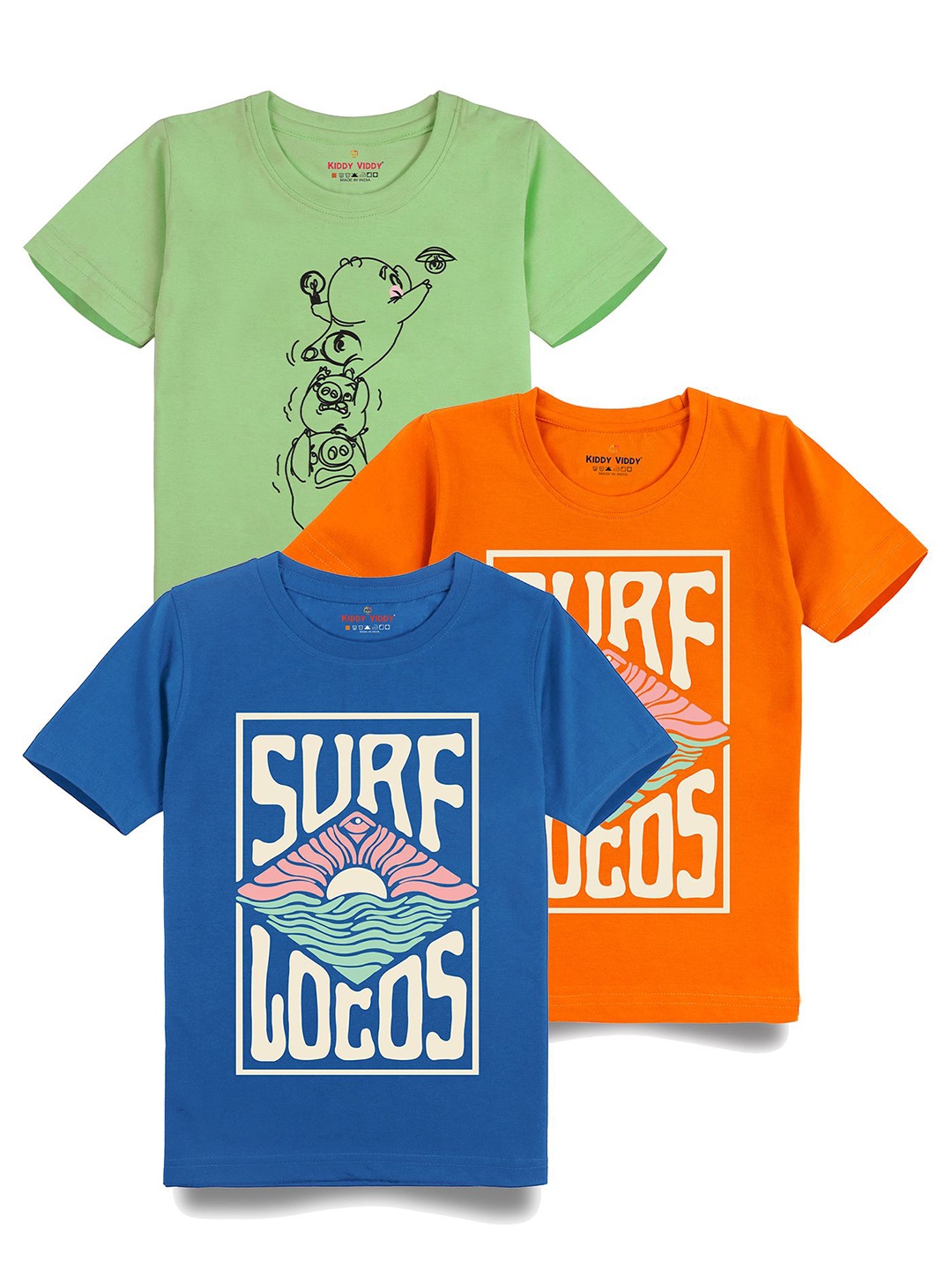 

AUSK Boys Pack Of 3 Graphic Printed Round Neck Cotton T-shirts, Orange