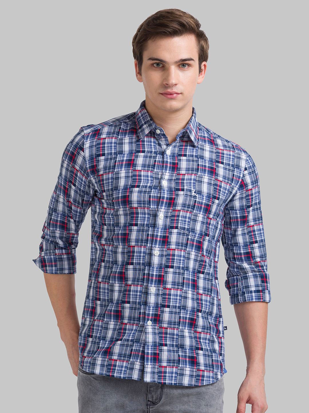 

Parx Men Slim Fit Opaque Checked Casual Shirt, Blue