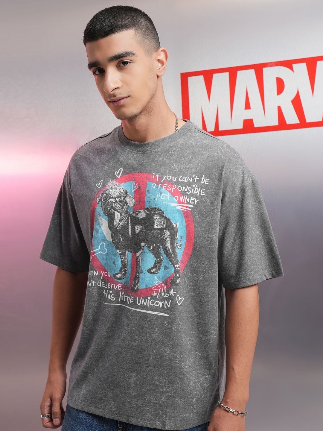 

HIGHLANDER Men Printed Drop-Shoulder Sleeves T-shirt, Charcoal