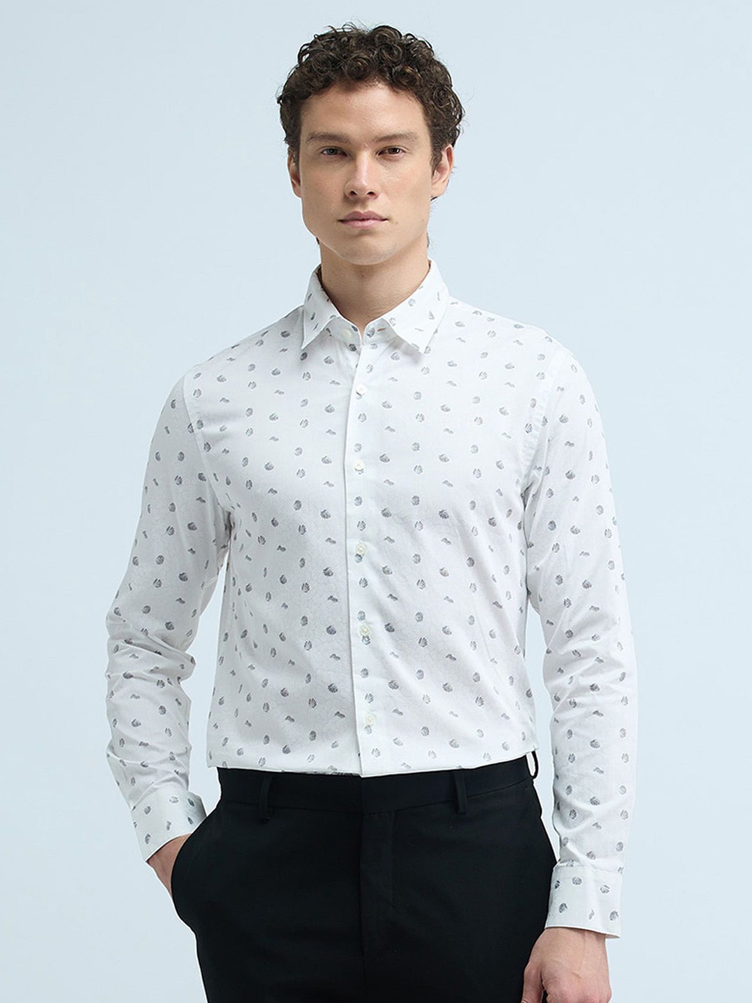 

Flying Machine Men Spread Collar Abstract Printed Cotton Slim Fit Formal Shirt, White