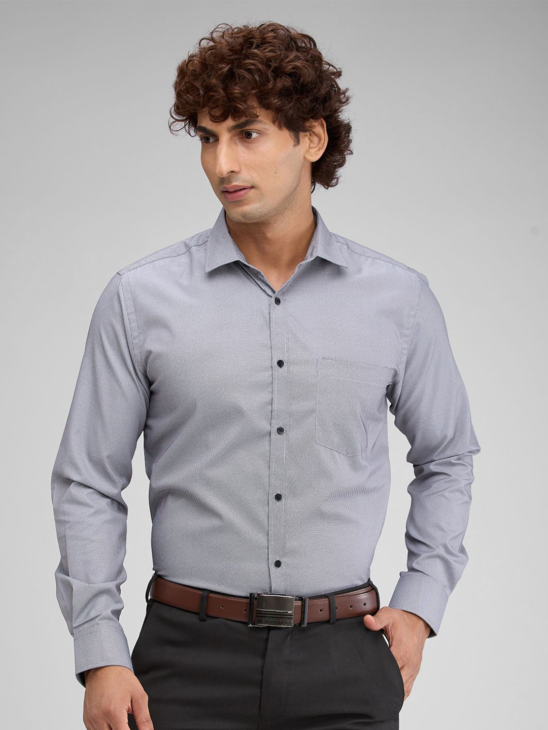 

Park Avenue Men Cutaway Collar Solid Slim Fit Formal Shirt, Grey