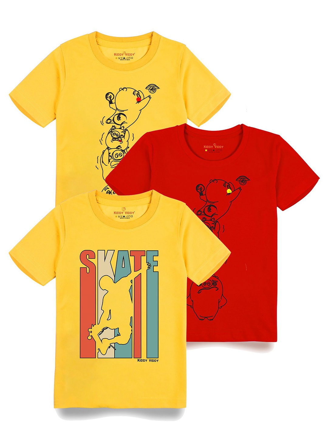 

AUSK Boys Pack Of 3 Graphic Printed Round Neck Cotton T-shirts, Red