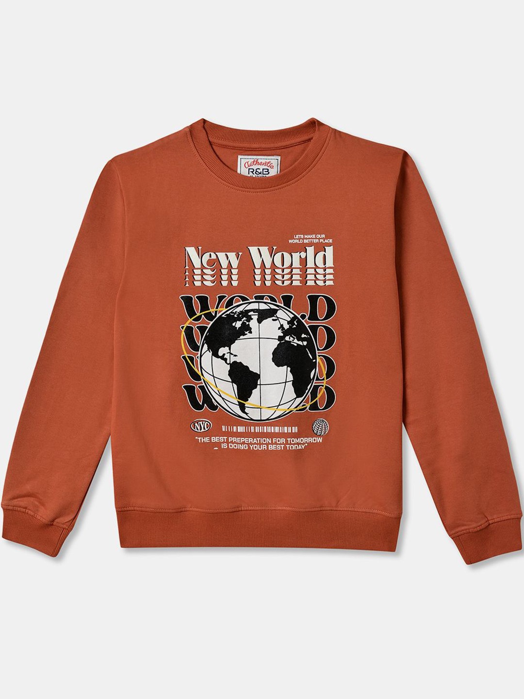 

R&B Girls Graphic Printed Round Neck Cotton Pullover Sweatshirt, Brown