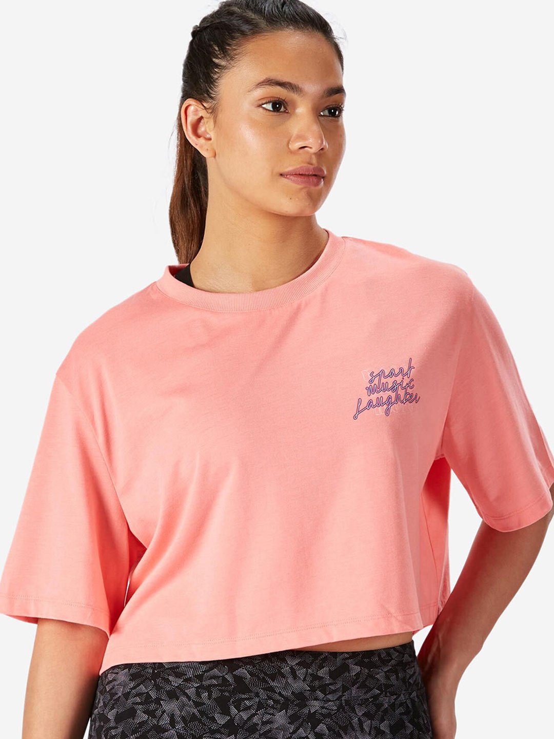 

Domyos By Decathlon Women Typography Printed Round Neck Boxy T-shirt, Pink