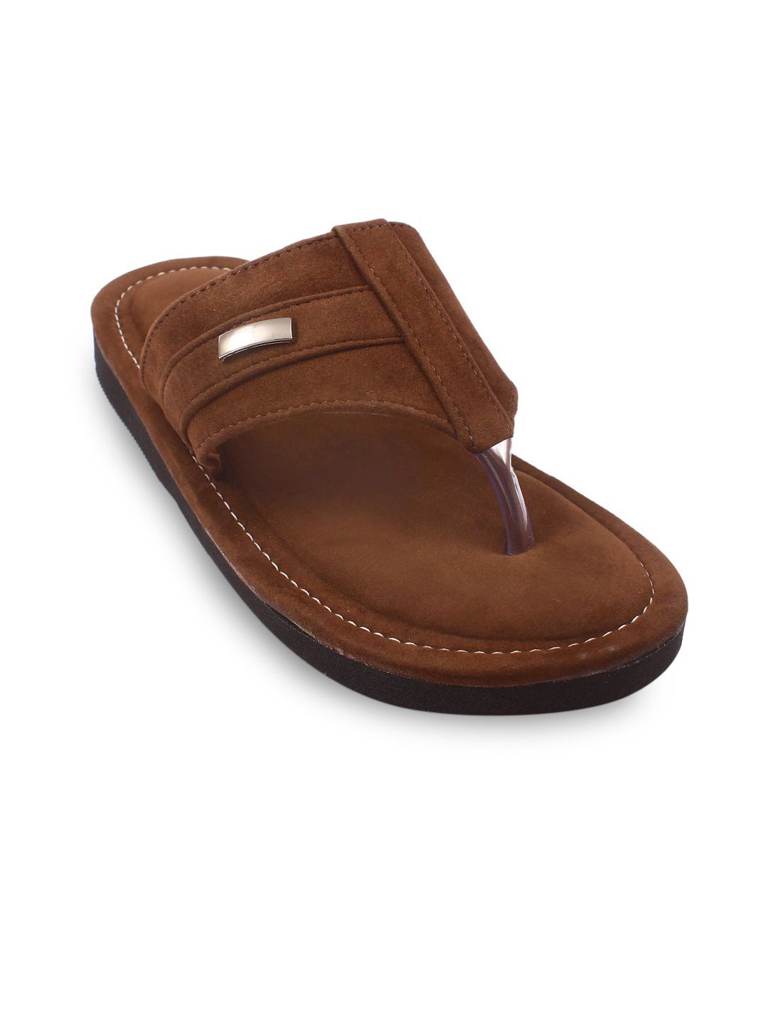 

Apratim Men Solid T-Strap Flats, Brown
