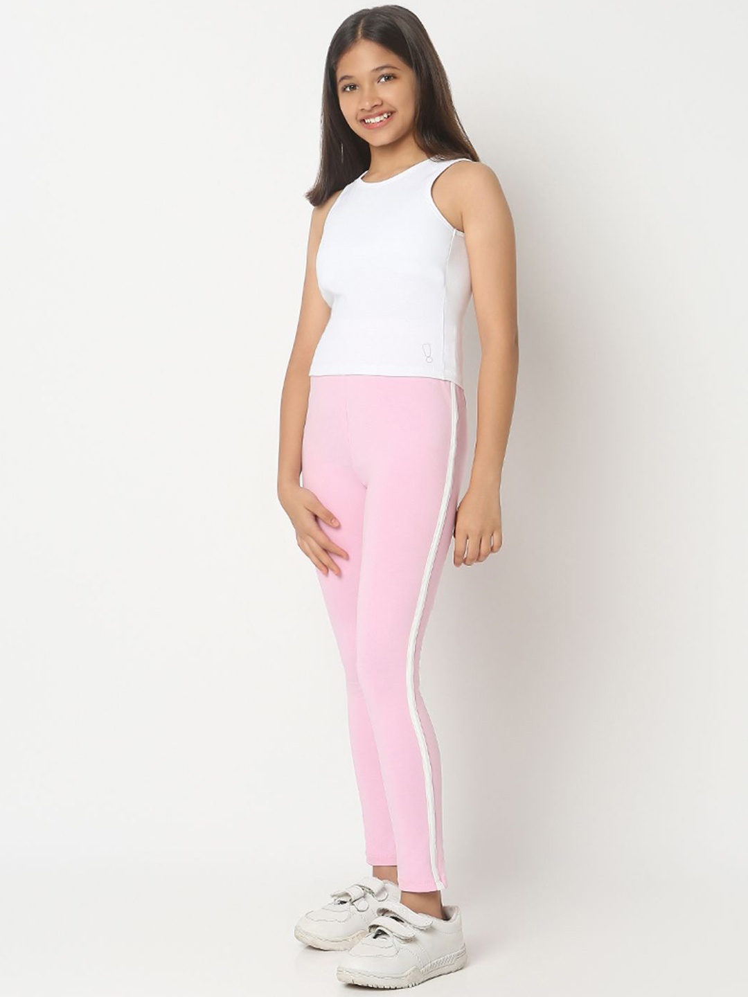 

You Got Plan B Girls Side Stripe Detail Ankle-Length Leggings, Pink