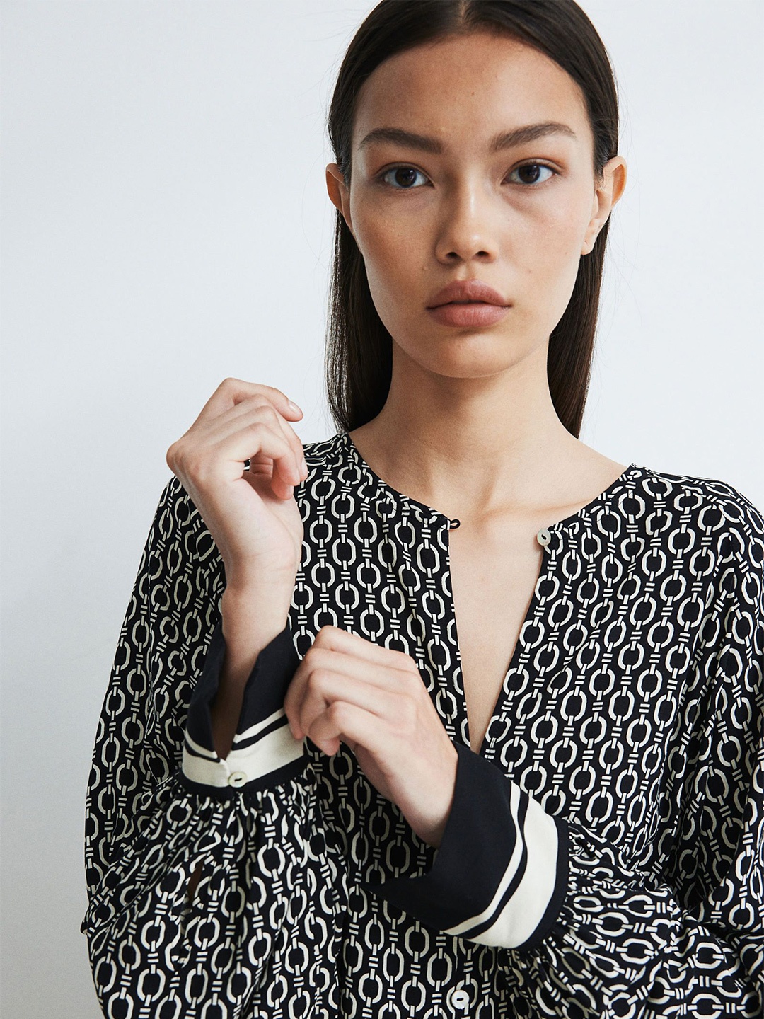 

H&M Women Printed Knee-Length Flared Dress, Black