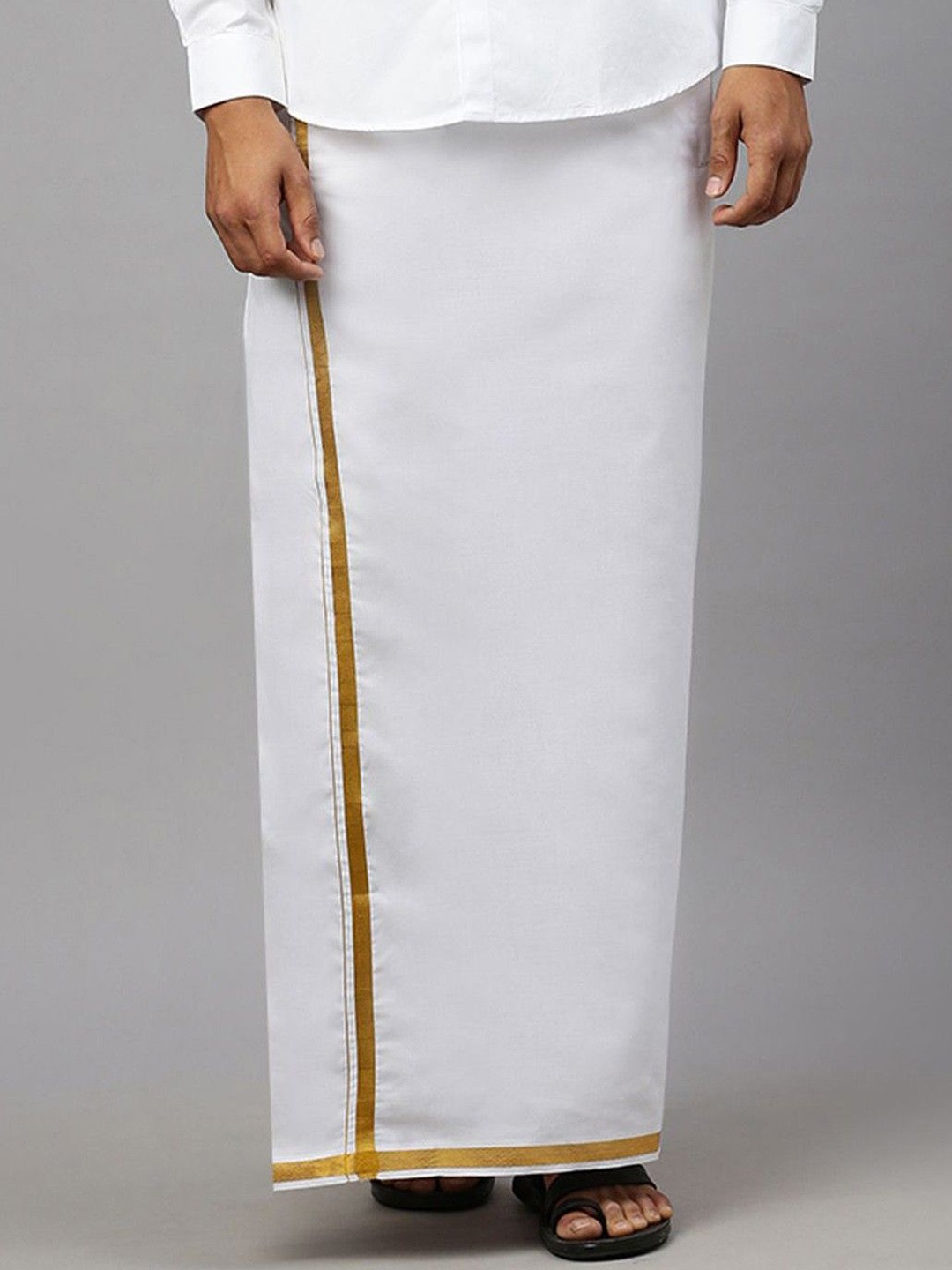 

Ramraj Men cotton Adjustable Dhoti with Border, White