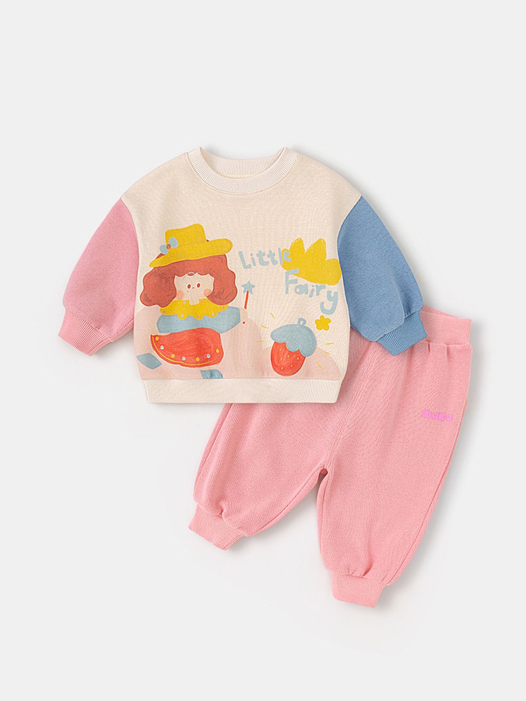 

LULU & SKY Girls Printed Round Neck Long Sleeves Sweatshirt With Jogger, Pink
