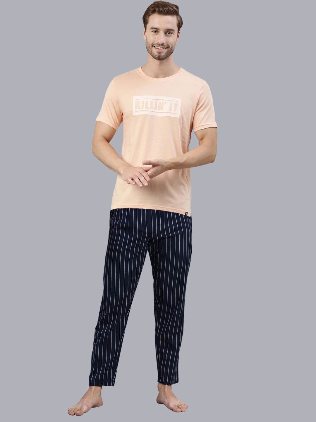 

Joven Men Typography Printed Pure Cotton Night suit, Peach