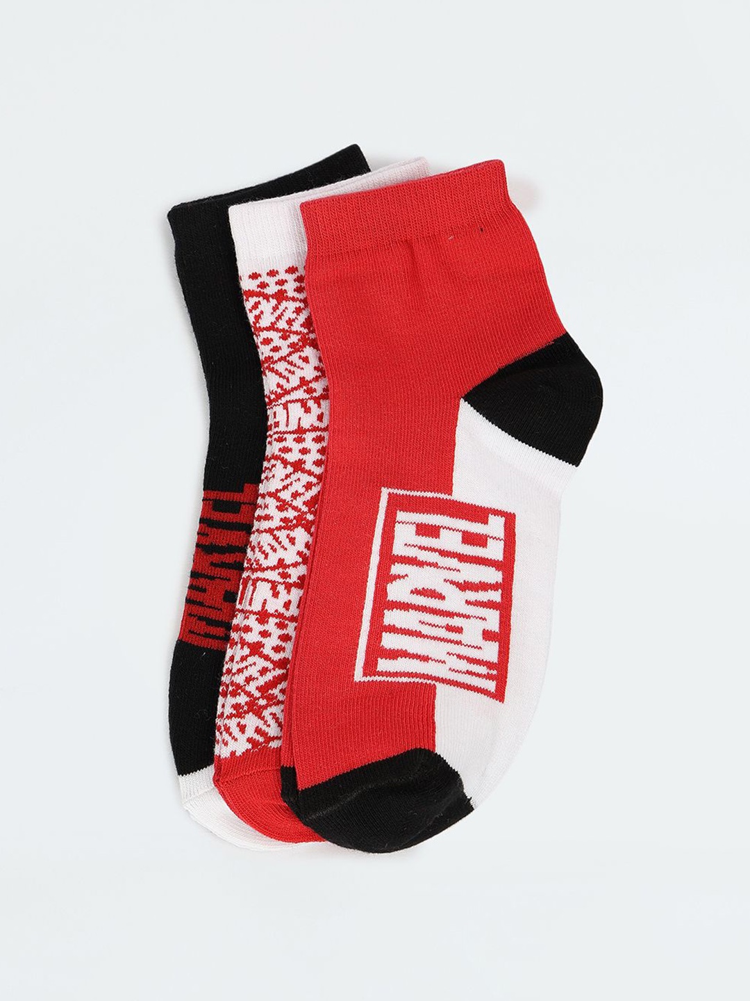 

max Boys Pack of 3 Patterned Ankle-Length Socks, Red