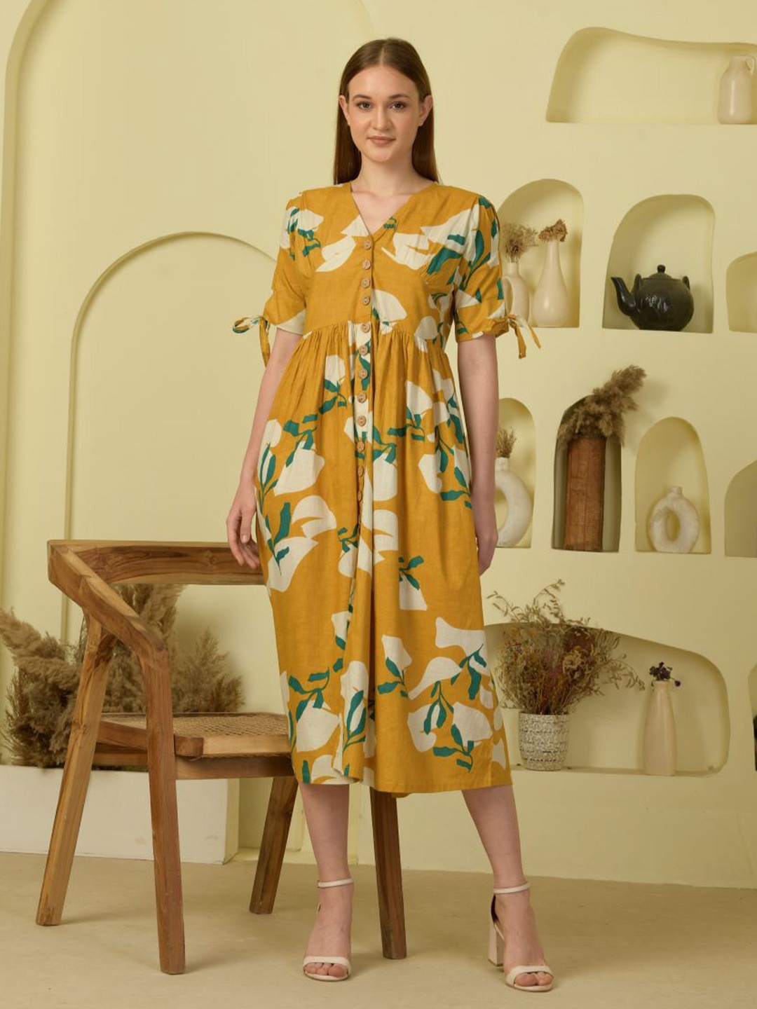 

The Quince Life Floral Kimono Sleeve Fit & Flare Dress, Yellow