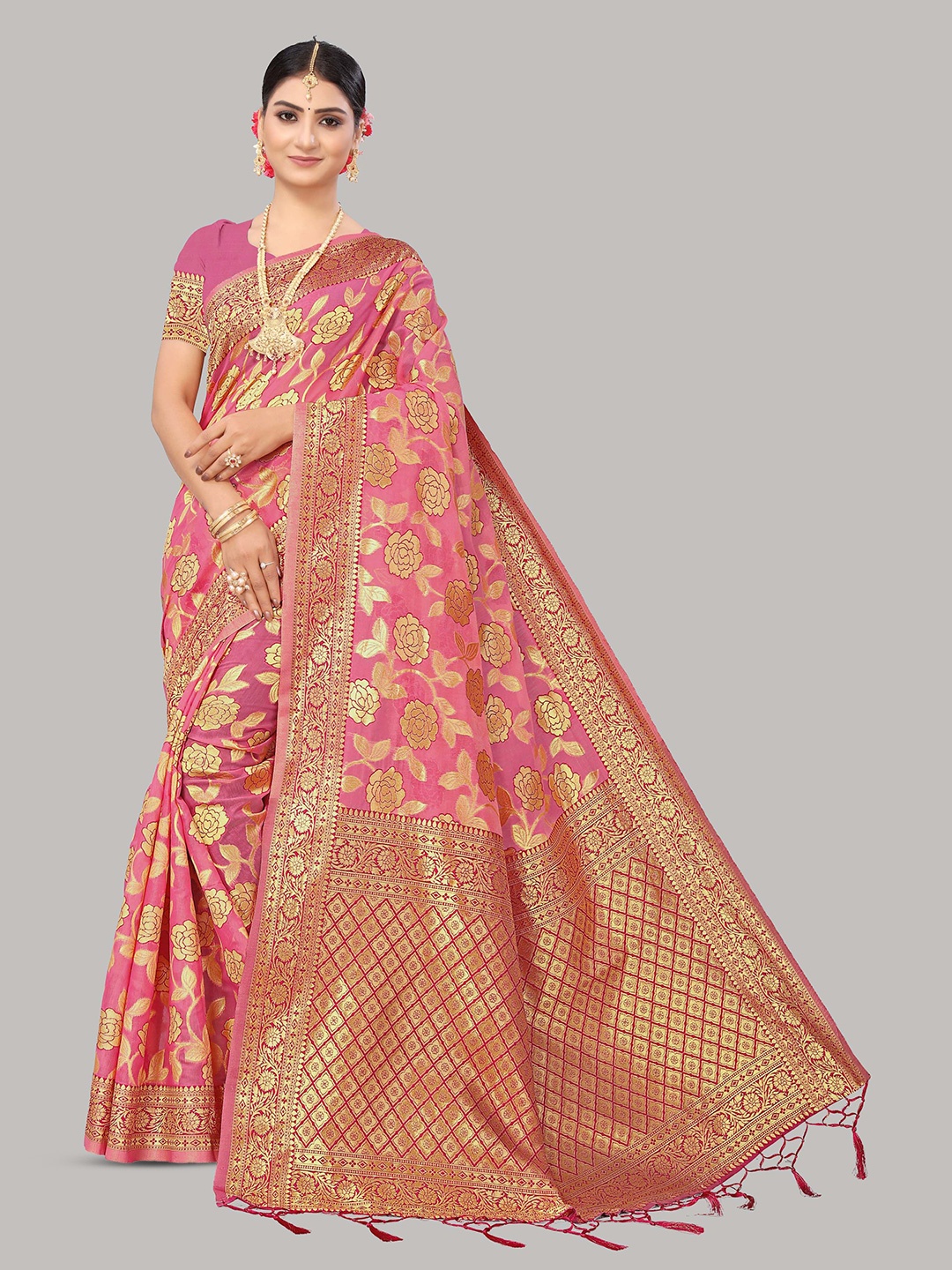 

Maroosh Woven Design Zari Saree, Pink