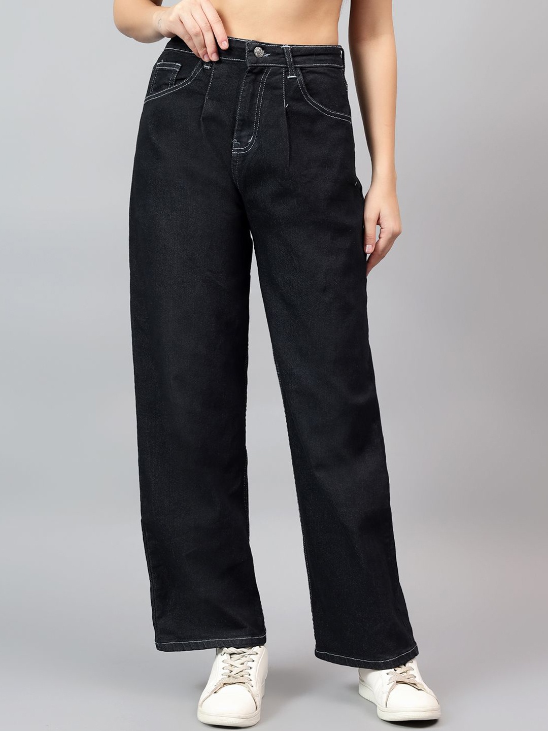 

Kotty Women Straight Fit High-Rise Stretchable Jeans, Black