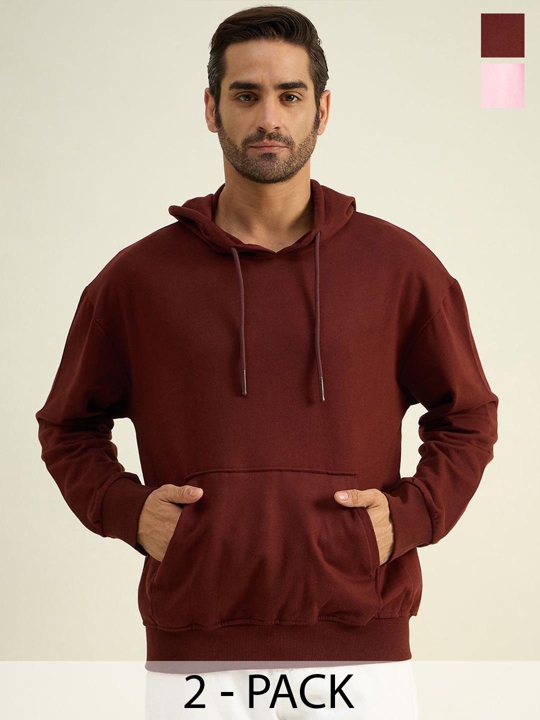 

COLOR CAPITAL Unisex Pack Of 2 Solid Hood Cotton Pullover Sweatshirts, Maroon