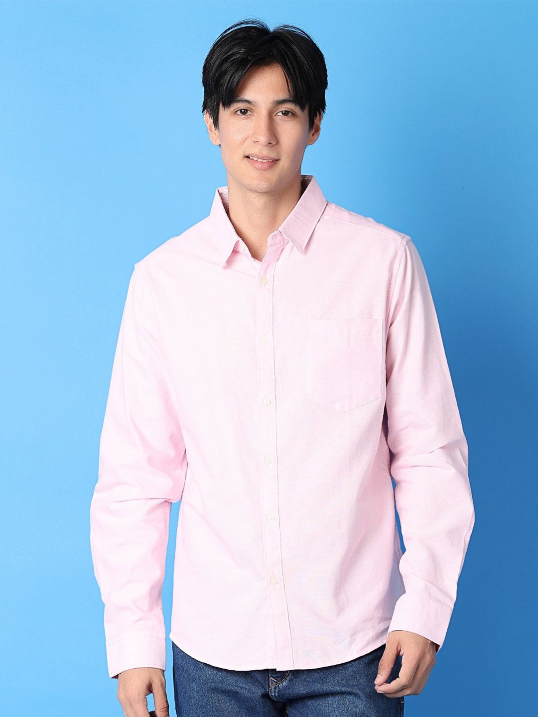 

V-Mart Men Spread Collar Solid Cotton Casual Shirt, Pink