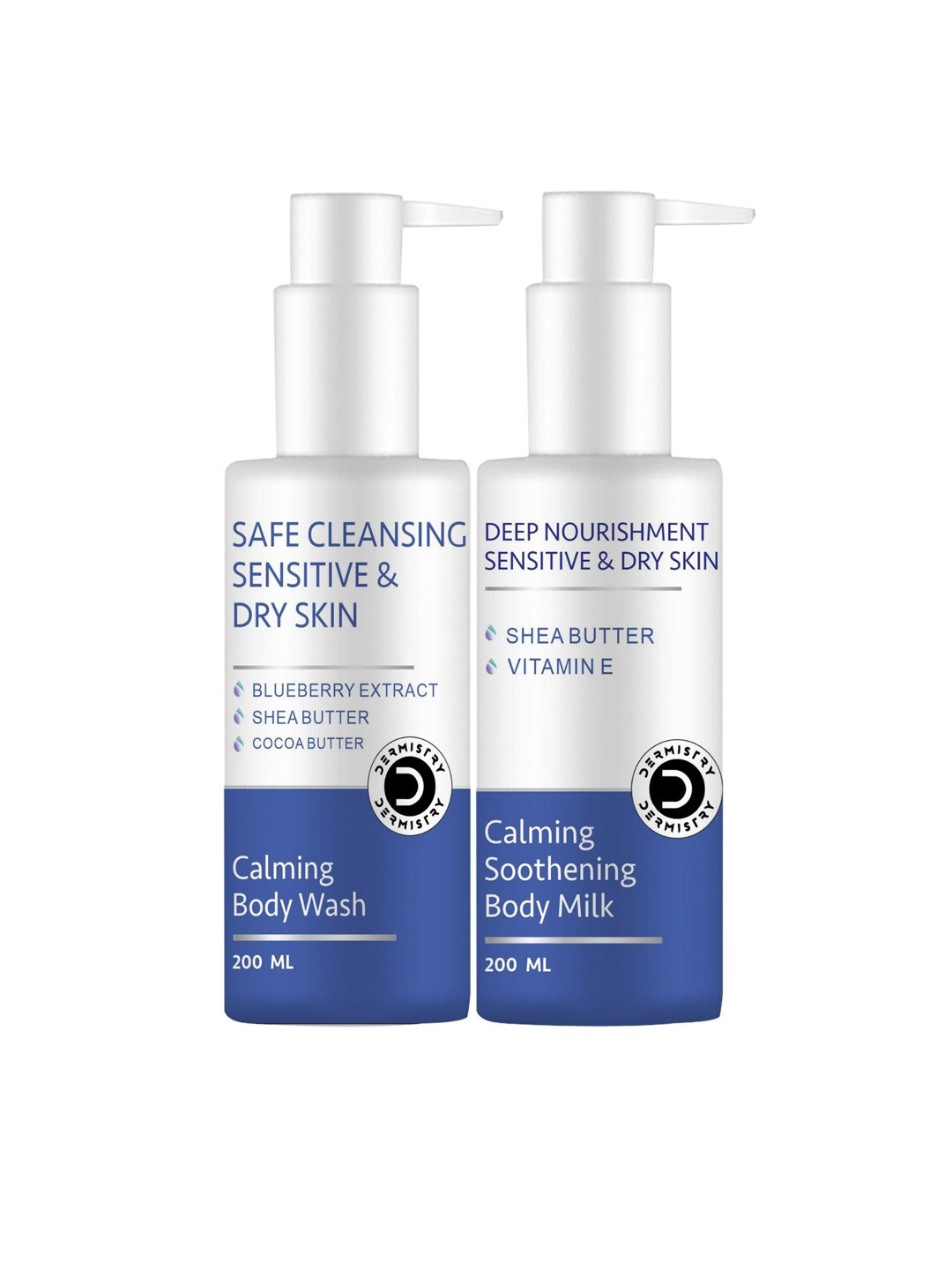 

DERMISTRY Set Of 2 Safe Cleansing Calming Body Wash With Soothening Body Milk- 200 ml Each, White