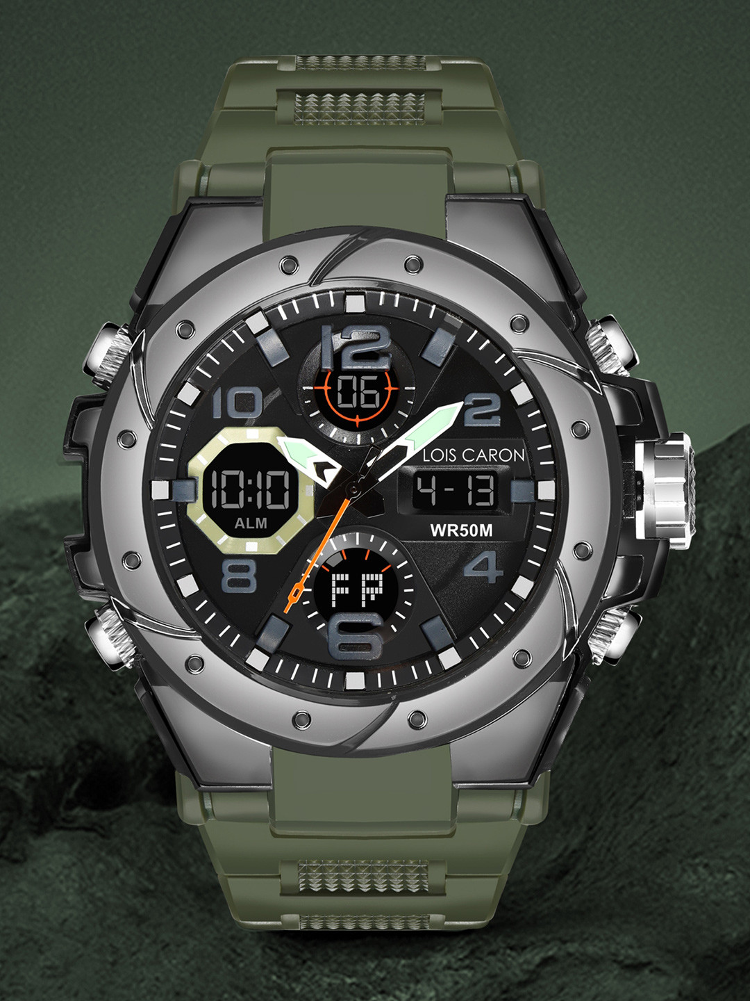 

LOIS CARON Men Dial & Bracelet Style Straps Analogue and Digital Watch LCDA8005, Green