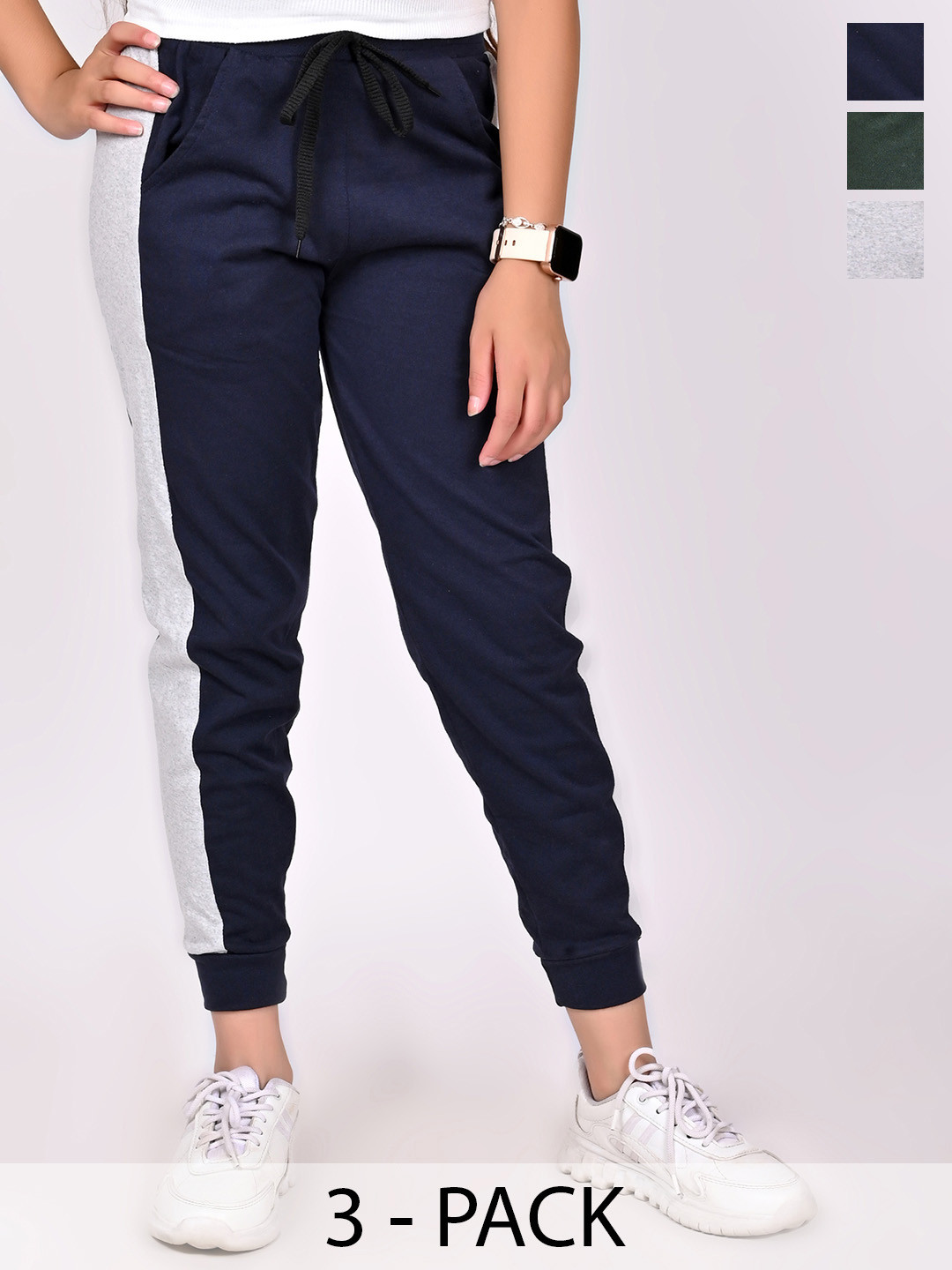 

BAESD Girls Pack Of 3 Colour-Blocked Relaxed Fit Cotton Joggers, Black