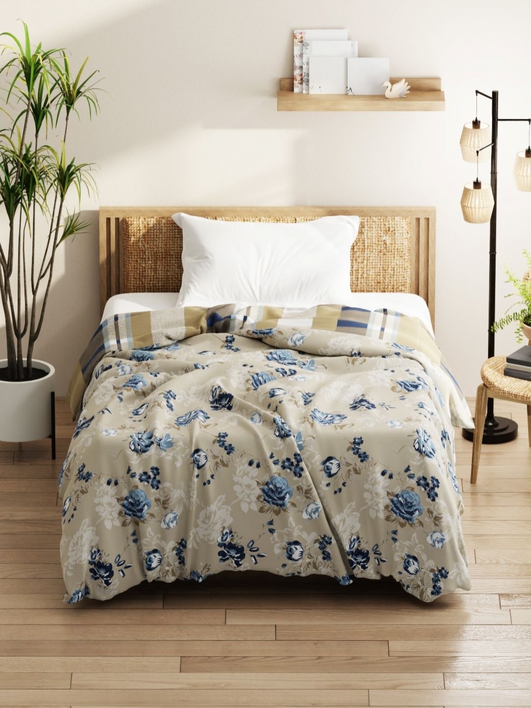 

KOPA Classic Cotton Feel Beige Floral Microfiber AC Room 120 GSM Single Bed Comforter