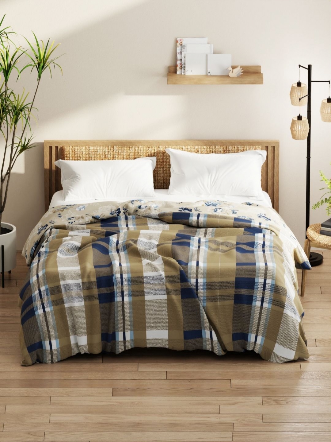 

KOPA Beige & Brown Checked Microfiber AC Room 120 GSM Double Bed Comforter