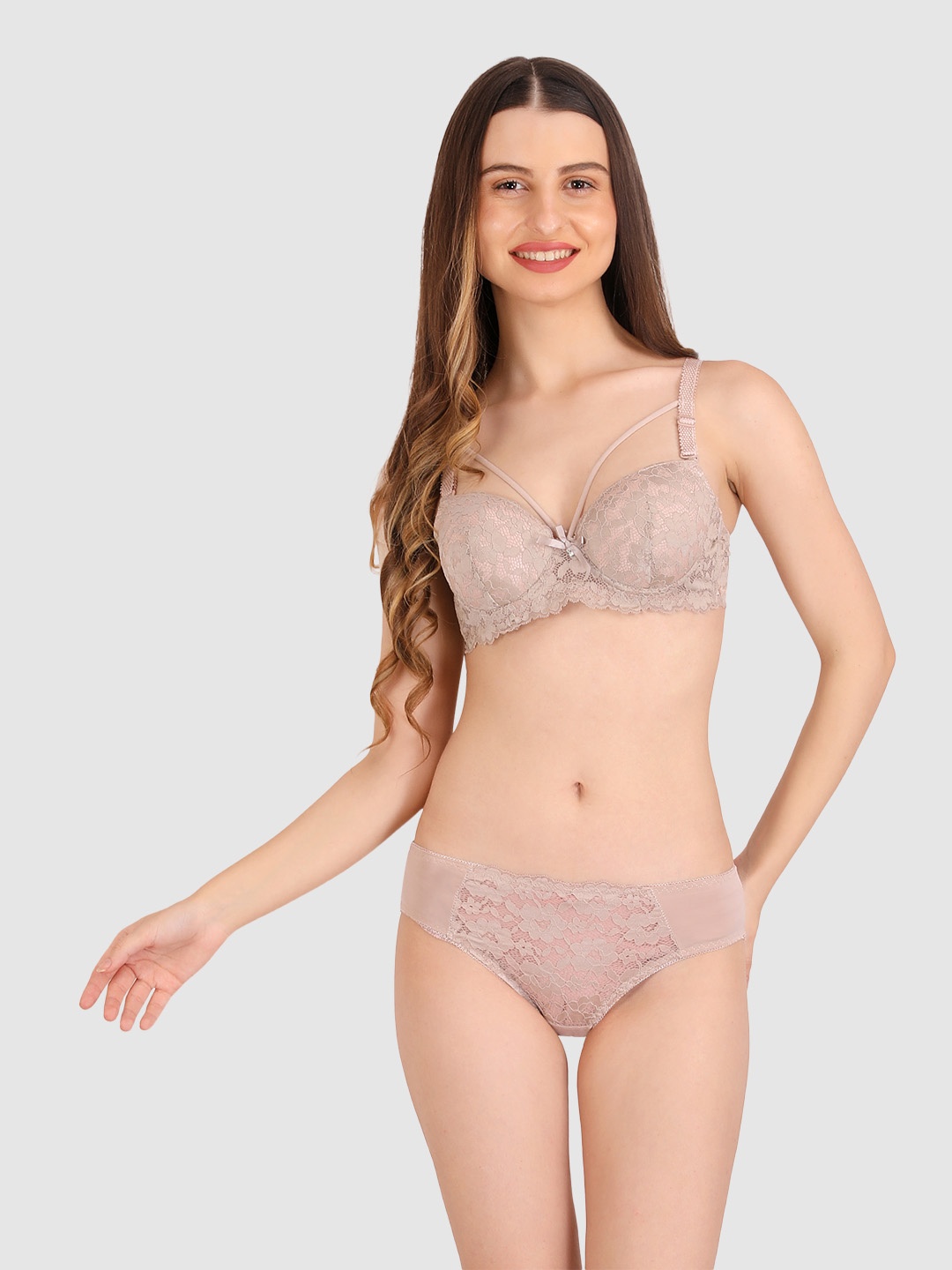 

BRACHY Lace Heavily Padded Push up Lingerie Set, Mauve