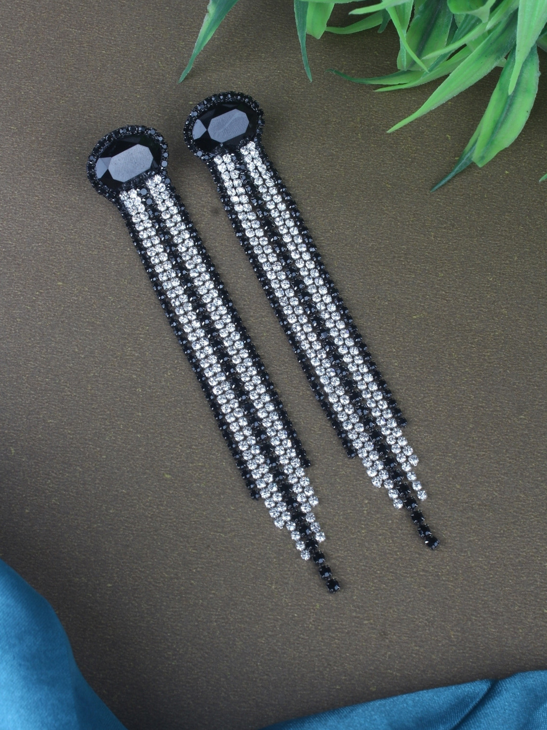 

KPOP Silver-Plated Contemporary Rhinestone Studded Drop Earrings