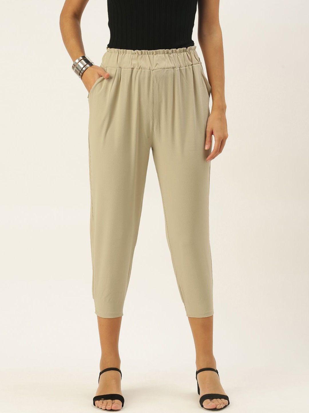 

SHECZZAR Women Relaxed Joggers Trousers, Beige