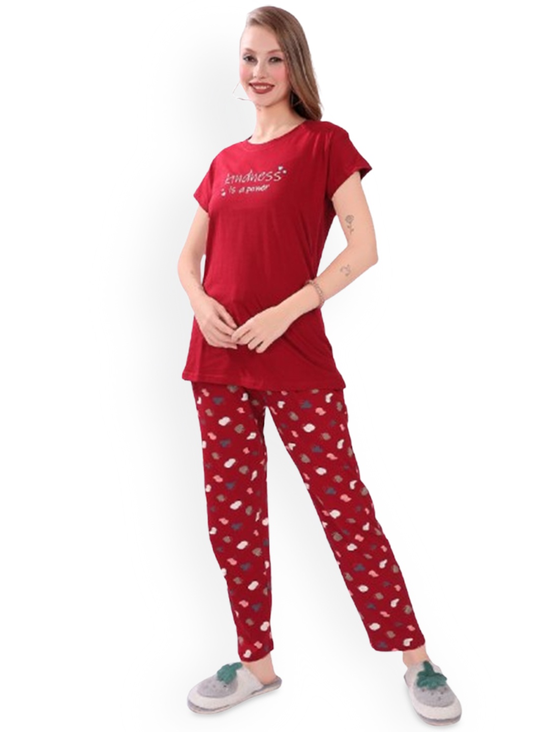 

FOMTI Women Conversational Printed Night suit, Red