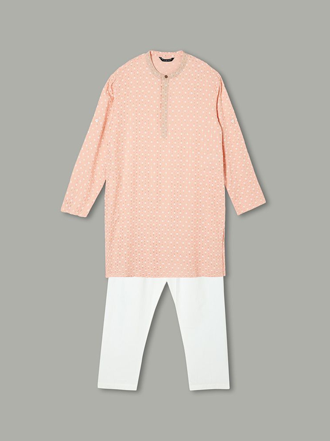 

Melange by Lifestyle Boys Floral Printed Thread Work Kurta with Pyjama, Peach