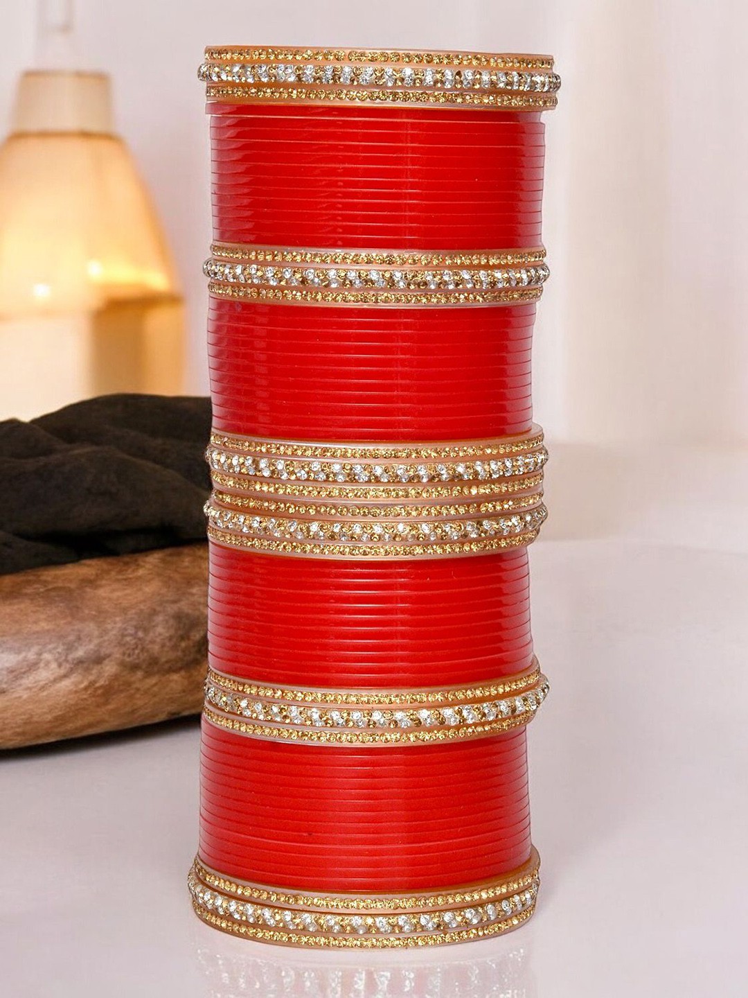 

LUCKY JEWELLERY Set Of 64 Artificial Stones Bangles, Red