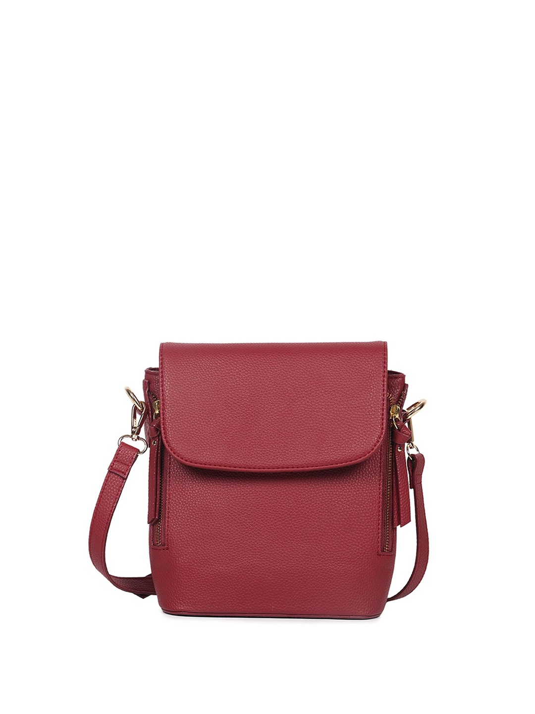 

White Lily Solid Structured Sling Bag, Red