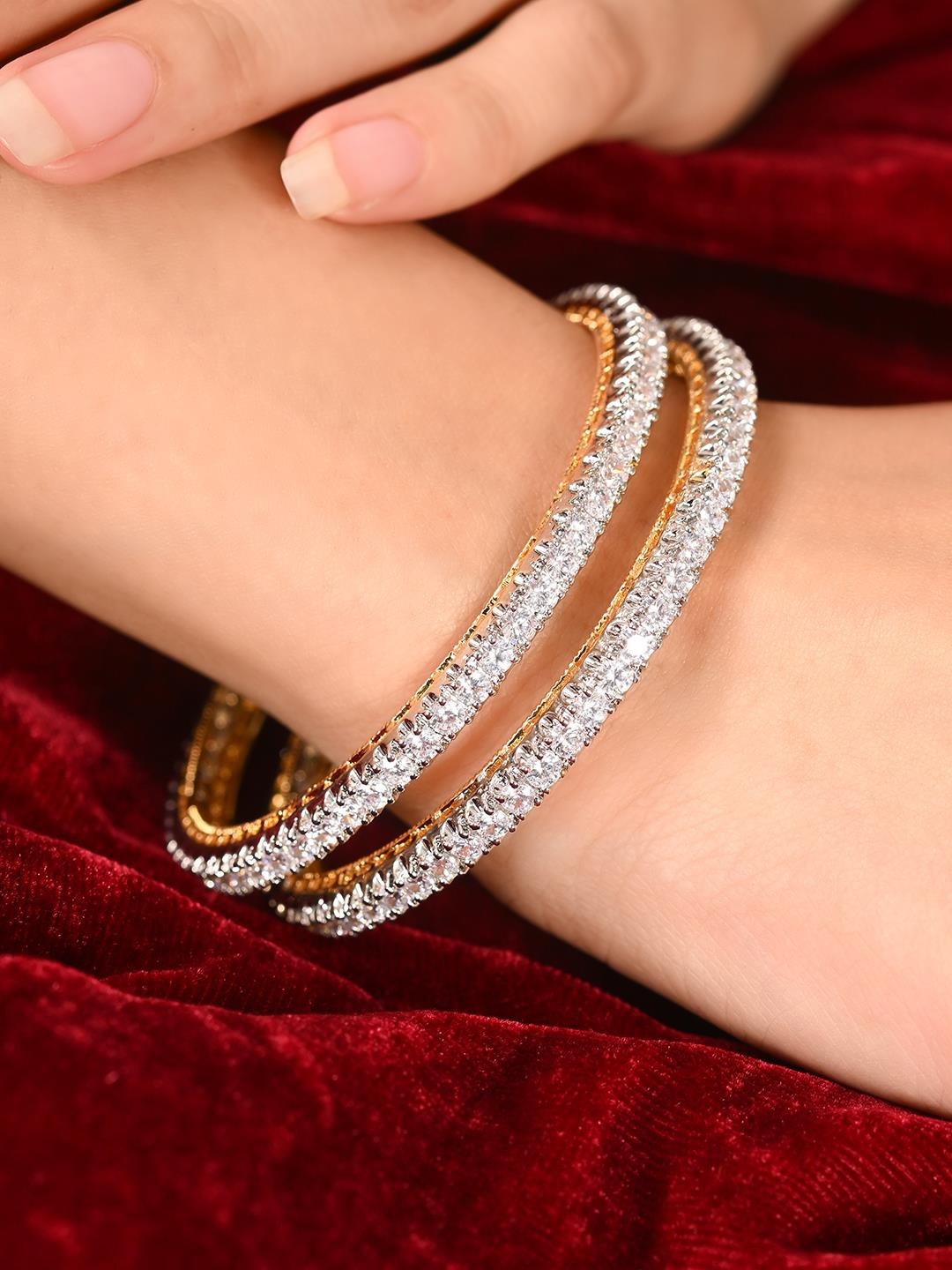 

RATNAVALI JEWELS Set Of 2 Gold-Plated AD-Studded Bangles, White