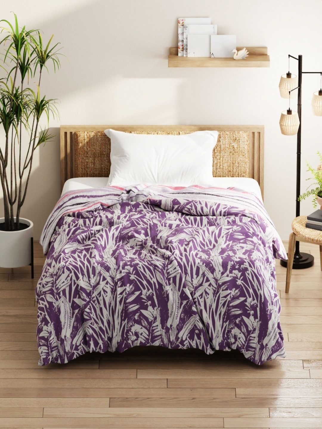 

KOPA Lavender & White Floral Printed Microfiber AC Room 120 GSM Single Bed Comforter