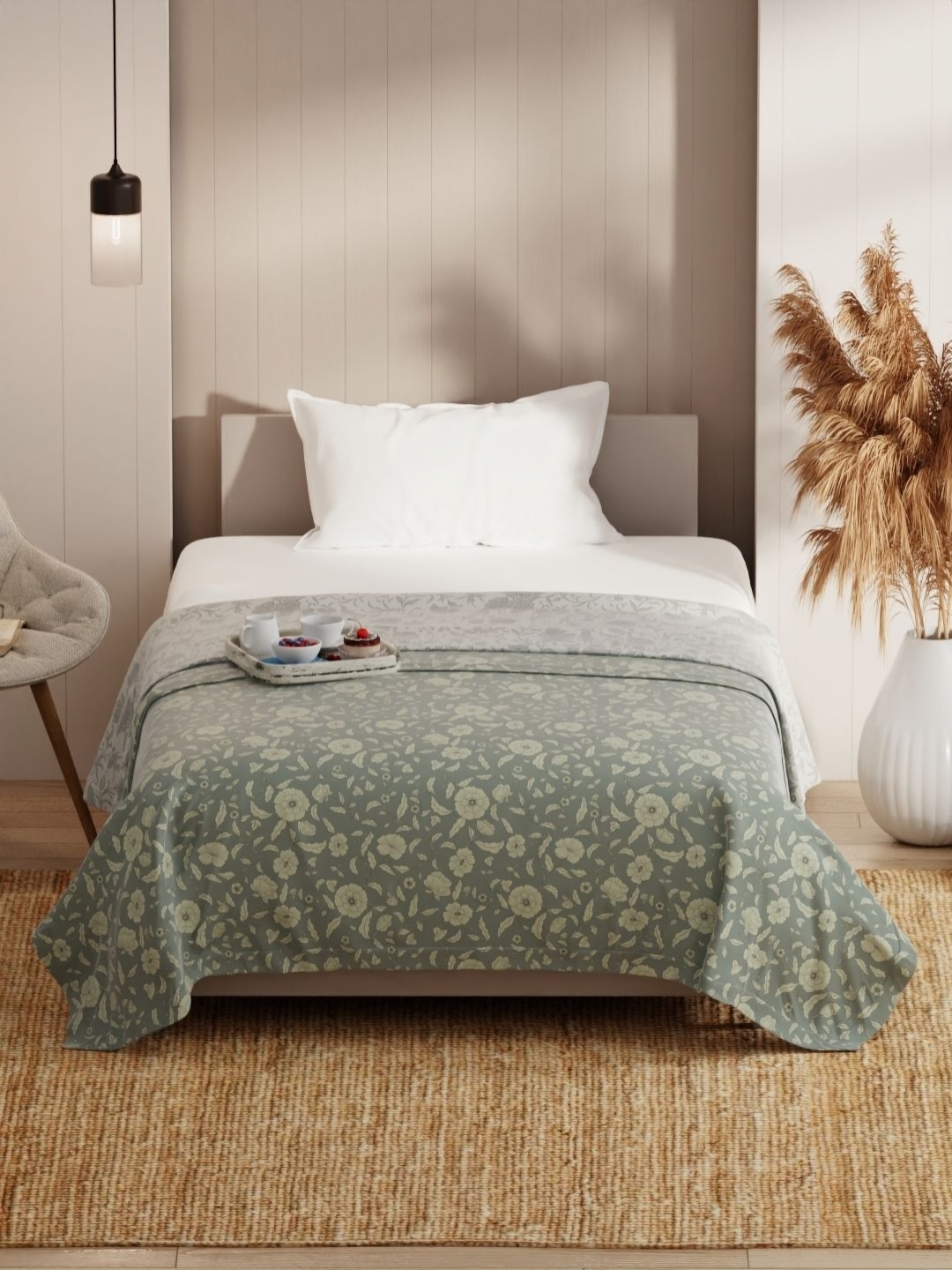 

KOPA Bio Soft Cotton Grey Floral Microfiber AC Room 150 GSM Single Bed Dohar