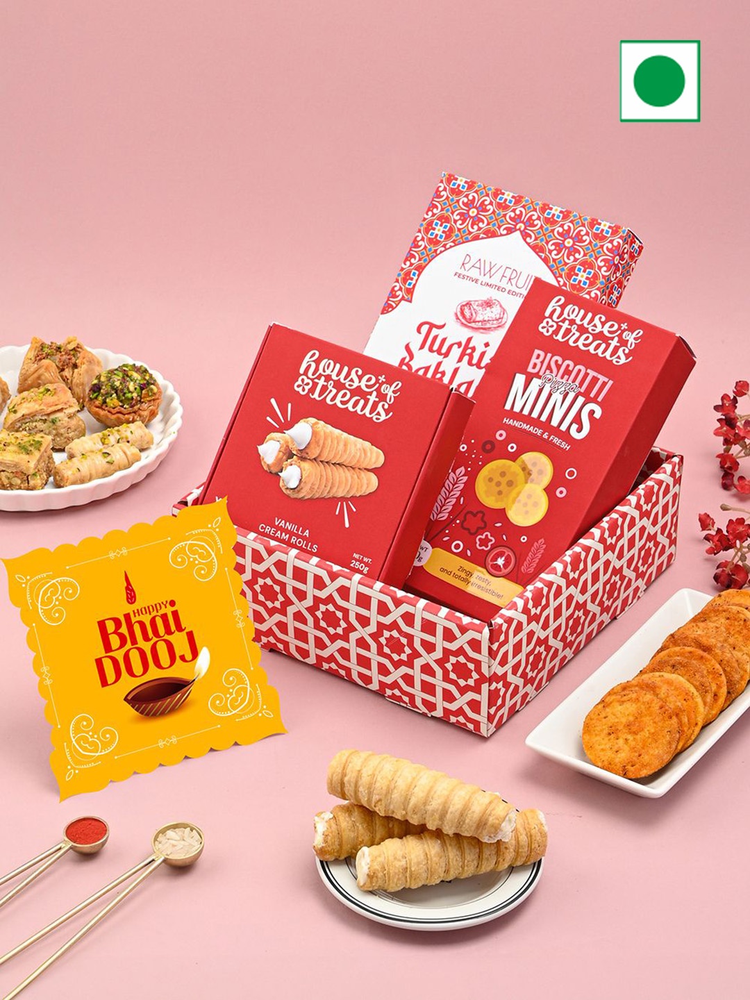 

RawFruit 7-Piece Bhai Dooj Gift Assorted Gifts, Red