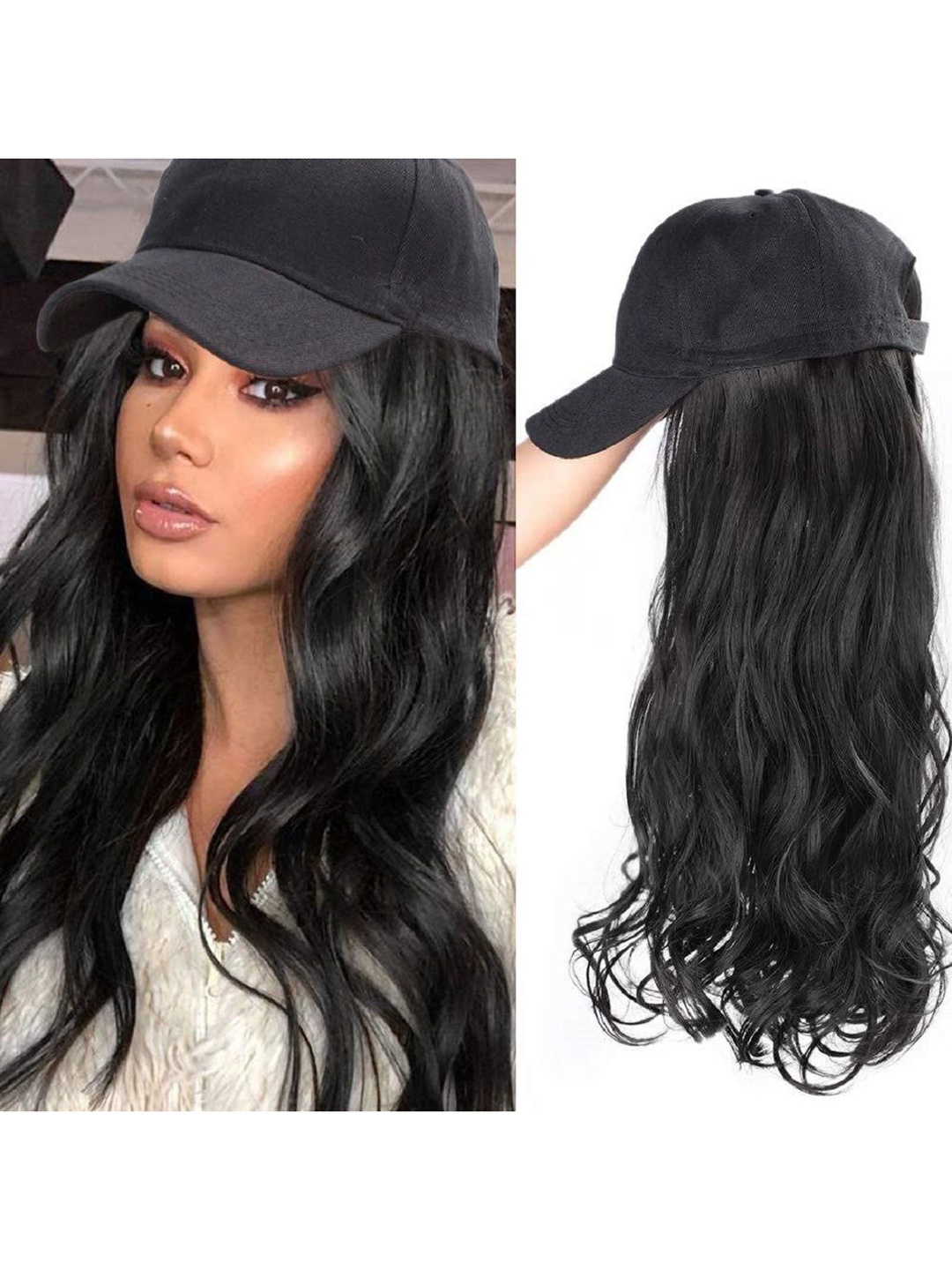 

SHENY Clip-In Toupee Wavy Hair Extension With Hat - Black - 61 Cm