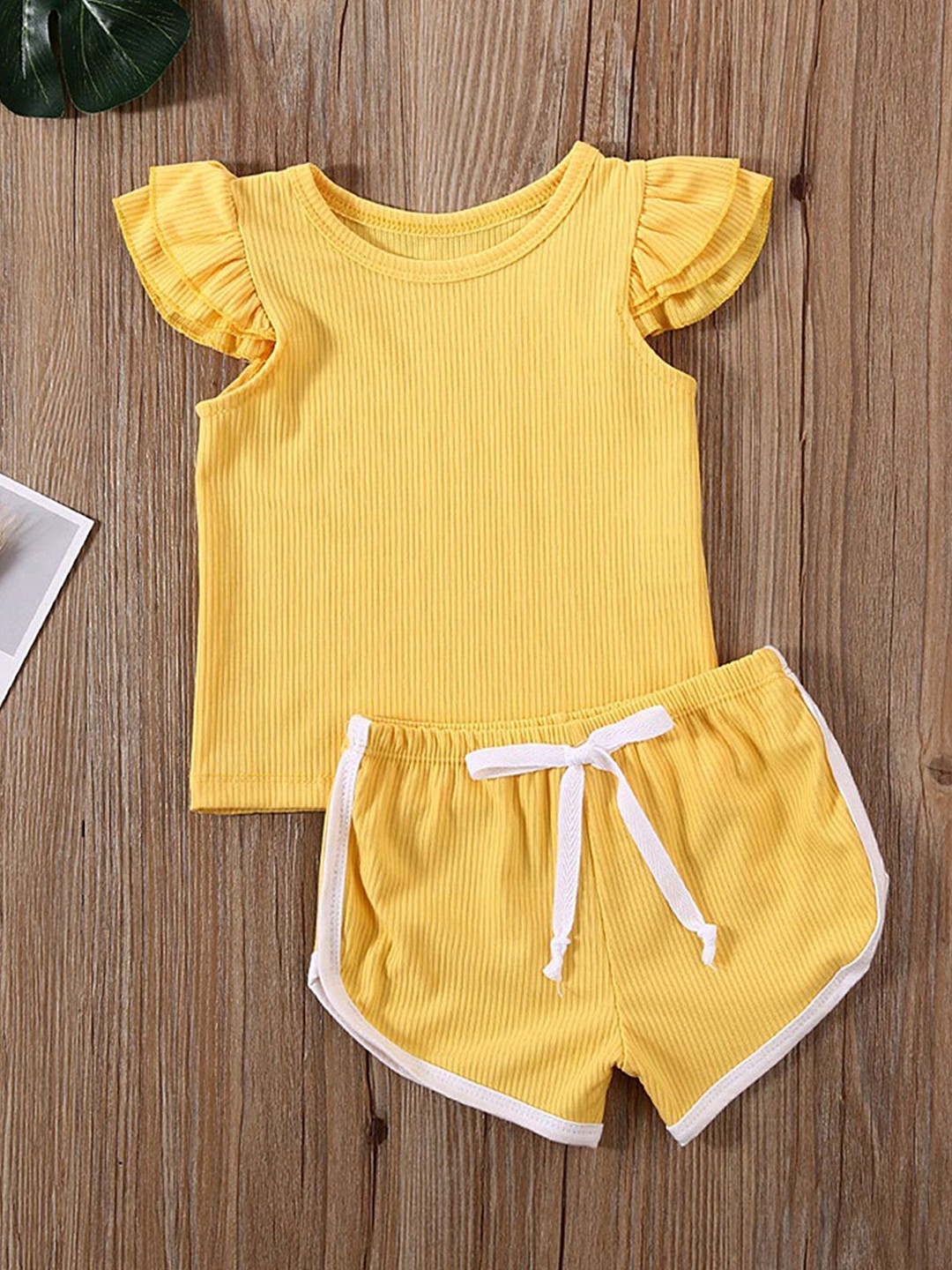 

LULU & SKY Infant Girls Striped Top With Shorts Night Suit, Yellow
