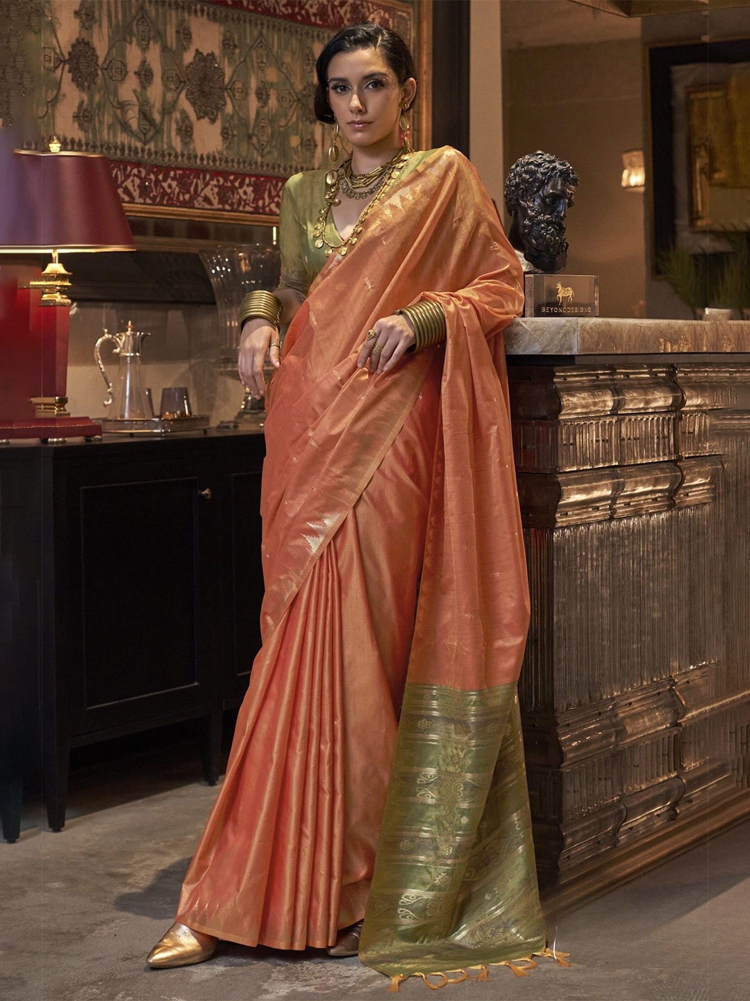 

MySilkLove Woven Design Zari Saree, Orange