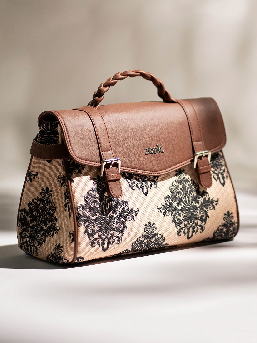 

ZOUK Women Ethnic Motifs Printed Satchel Bag, Cream