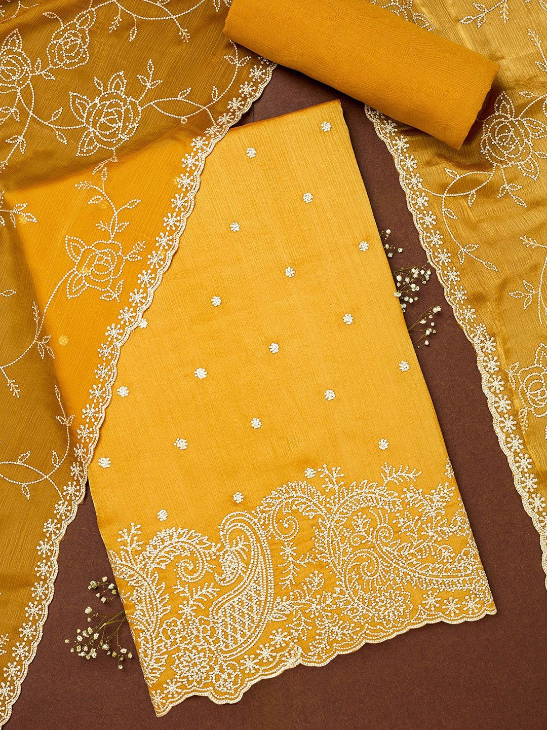 

Soch Paisely Embroidered Embellished Unstitched Dress Material, Gold