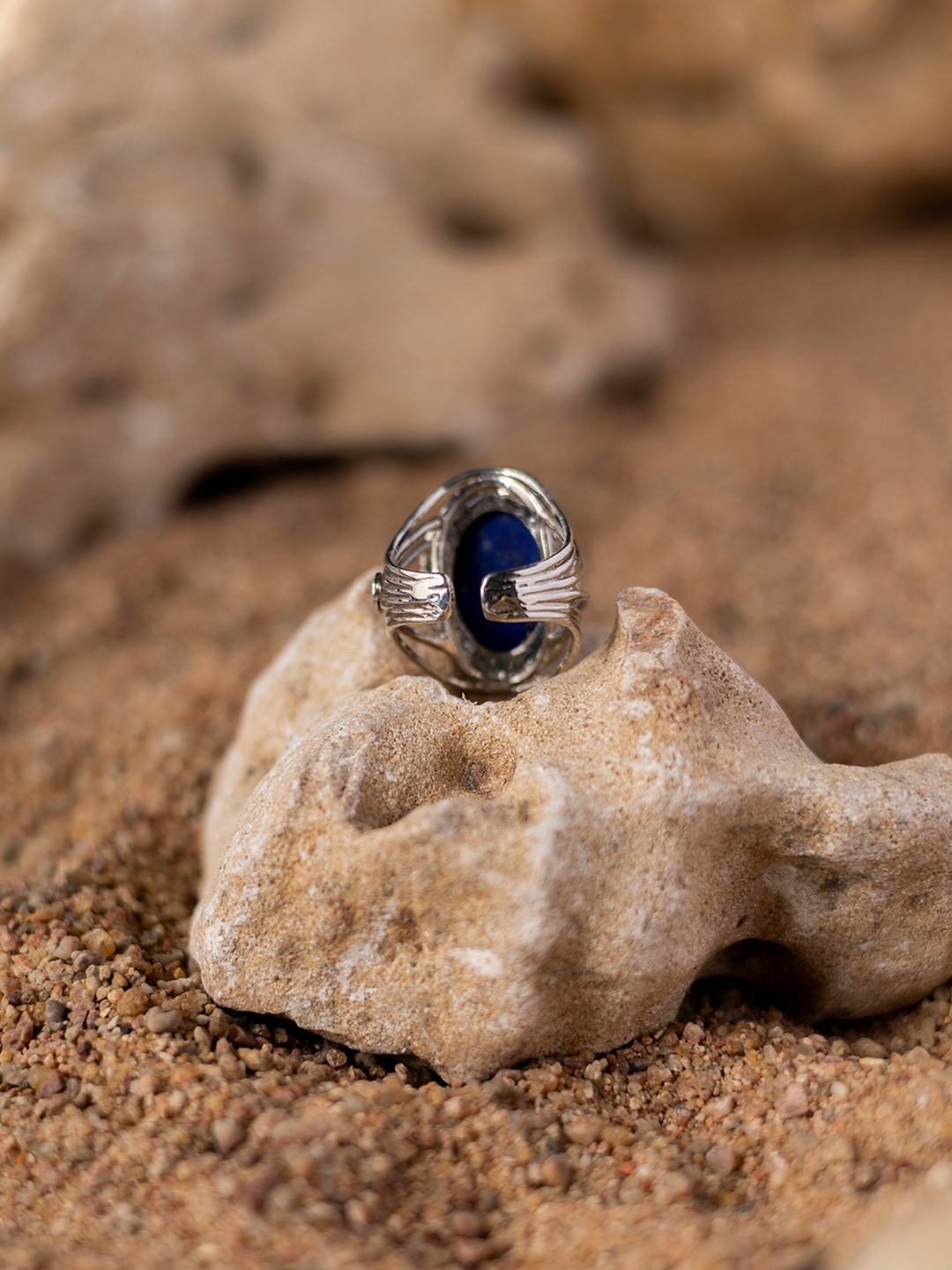 

Stone Story By Shruti 925 Sterling Silver Rhodium-Plated Lapis Lazuli-Studded Ring