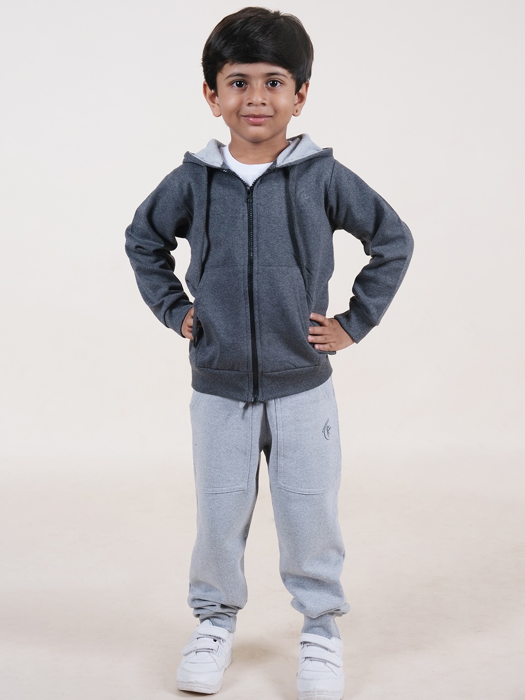 

KiddoPanti Boys Solid Hooded Tracksuits, Grey
