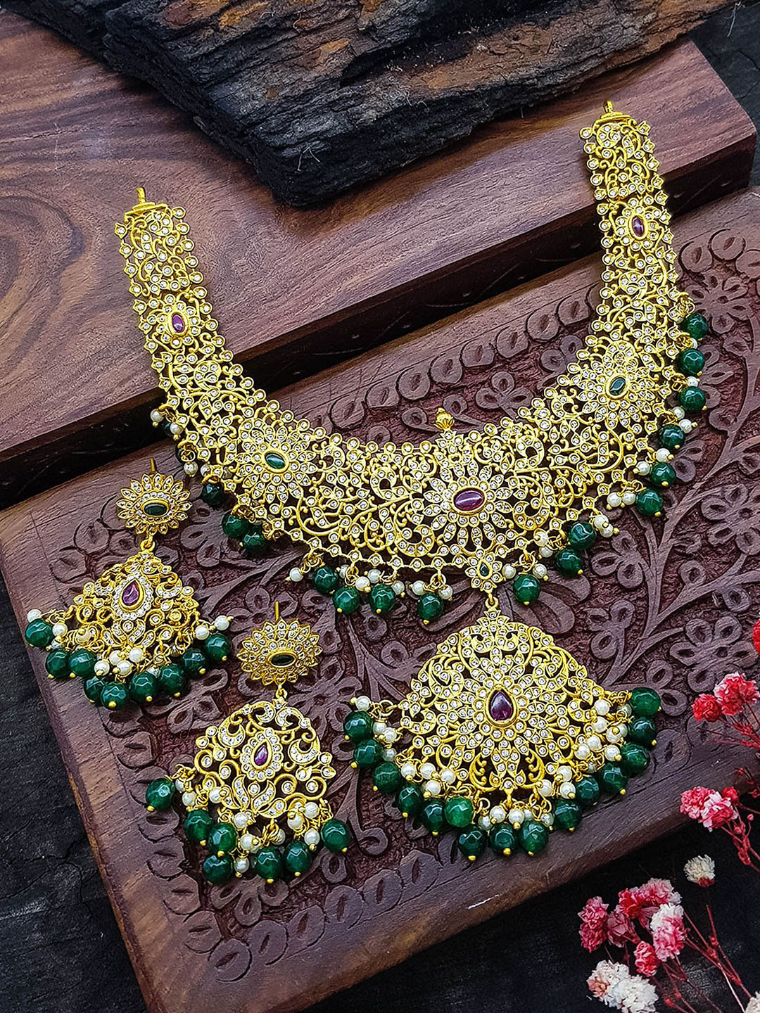 

GRIIHAM Gold Plated CZ Studded Necklace & Earrings