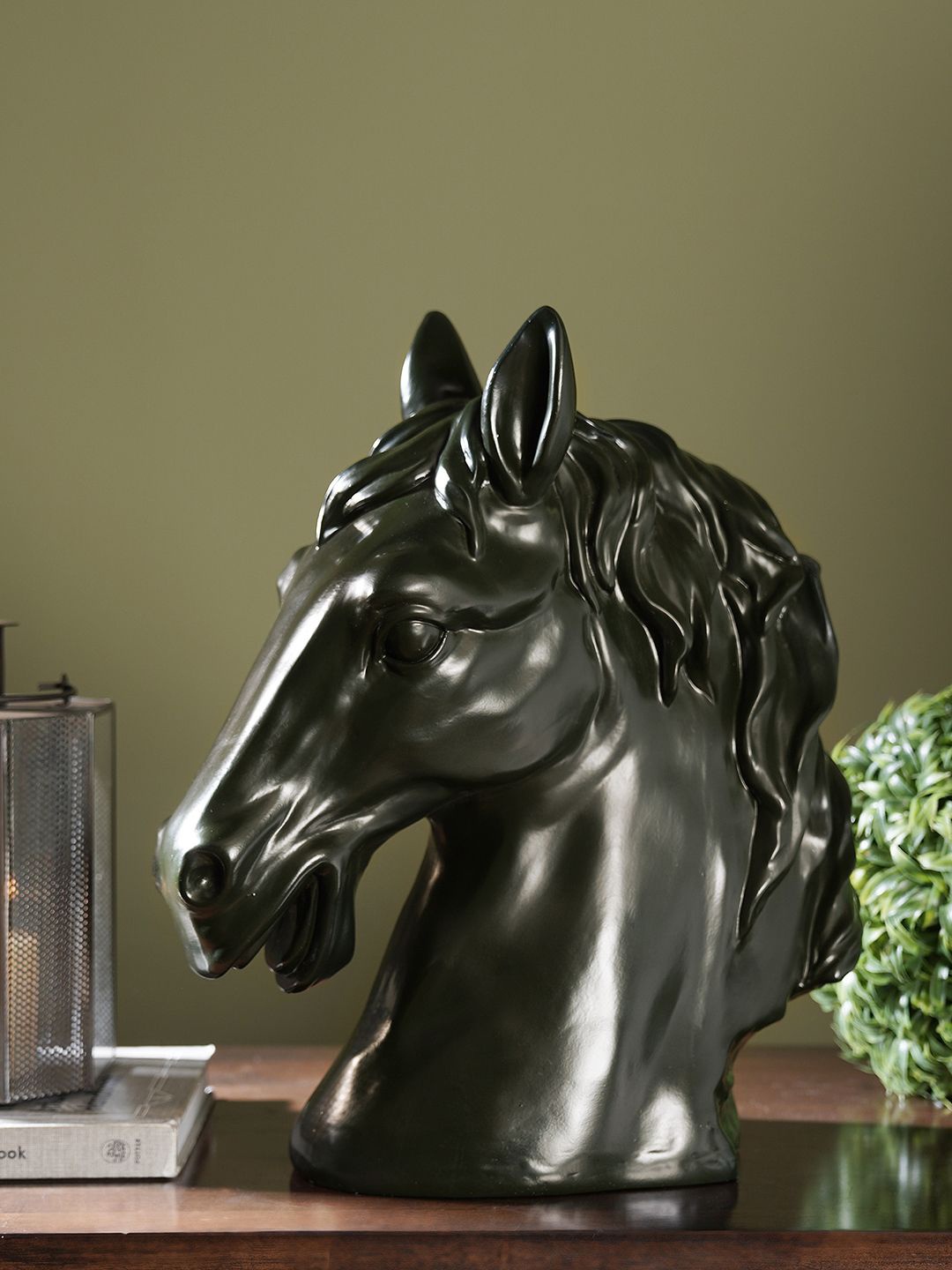 

Pure Home and Living Green Matte Horse Head Figurine Showpiece