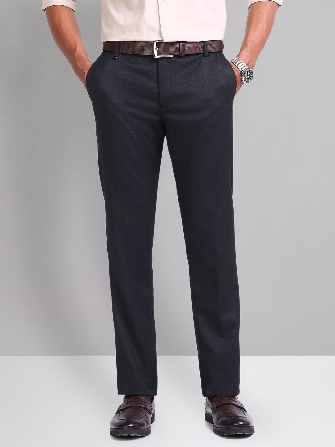 

AD By Arvind Men Solid Formal Trousers, Blue