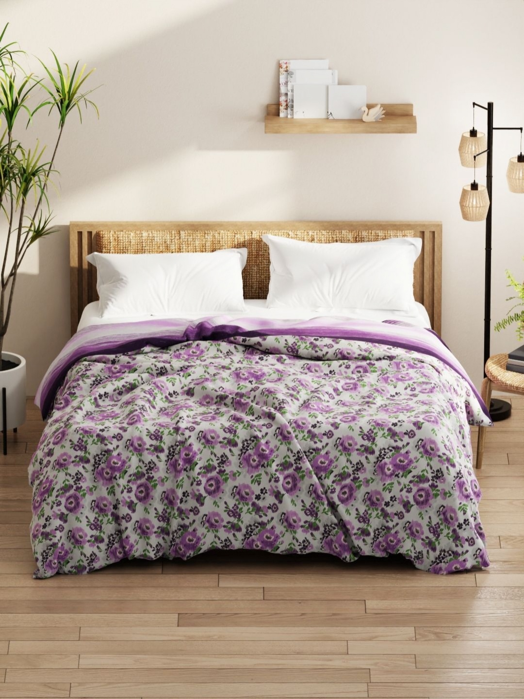 

KOPA Grey & Purple Floral Microfiber AC Room 120 GSM Double Bed Comforter